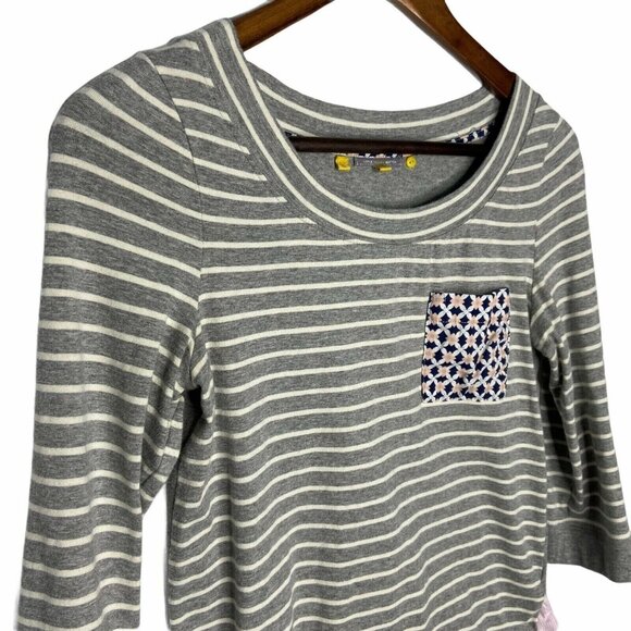 Little Yellow Button Anthropologie Top XS Gray Striped Knit Pink Shirttail - Picture 5 of 8